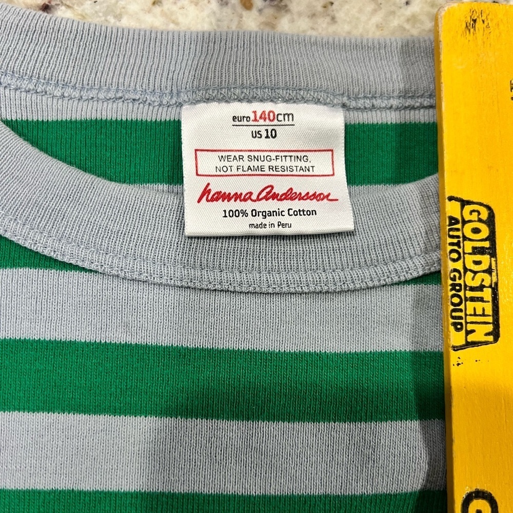 Hannah Anderson Green Striped Kids 100% organic cotton - Picture 2 of 3